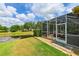 Screened-in patio overlooking pond, offering a serene outdoor living space at 3254 Grassglen Pl, Wesley Chapel, FL 33544