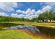 Picturesque pond reflecting the sky, surrounded by lush greenery, creating a peaceful view at 3254 Grassglen Pl, Wesley Chapel, FL 33544
