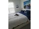 Cozy bedroom with white comforter, blue pillows, and beach-themed decor at 5131 Forum Blvd, Holiday, FL 34690