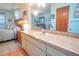 Bathroom vanity with granite countertops, cabinets and a mirror reflecting the bedroom at 55 Squire Ct, Dunedin, FL 34698