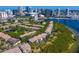 Picturesque aerial view of the condo community, bay, and Tampa skyline at 728 Seagate Dr, Tampa, FL 33602