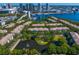 Picturesque aerial view of the condo community, bay, and Tampa skyline at 728 Seagate Dr, Tampa, FL 33602