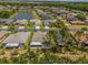 An aerial view capturing a residential neighborhood with a pond, offering a serene living environment and community charm at 9723 Rolling Cir, San Antonio, FL 33576