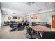 Large game room offers a variety of tables, chairs and large TV for entertainment and community gatherings at 9723 Rolling Cir, San Antonio, FL 33576