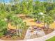 Aerial view of the community playground featuring a climbing structure, slide, and fire pit at 17683 Ramble On Way, Land O Lakes, FL 34638