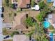 Aerial view of a home with a spacious yard and neighborhood pool at 2071 Linwood Ave, Spring Hill, FL 34608