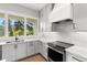 Modern kitchen featuring white cabinets, subway tile backsplash, and stainless steel appliances at 220 Hesperides N St, Tampa, FL 33609