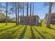 Expansive backyard showcasing a screened lanai, manicured lawn, and tall trees for privacy at 23935 Coral Ridge Ln, Land O Lakes, FL 34639