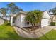 Charming home with a well-manicured lawn, mature palm trees, and a concrete driveway at 23935 Coral Ridge Ln, Land O Lakes, FL 34639