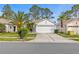Charming home with a well-manicured lawn, mature palm trees, and a concrete driveway at 23935 Coral Ridge Ln, Land O Lakes, FL 34639