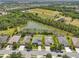 Aerial view of the property featuring a serene lake, lush trees, and neighboring houses at 2803 130Th E Ave, Parrish, FL 34219