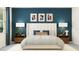 Comfortable main bedroom with elegant decor, including stylish nightstands and artwork at 31793 Griffin Sands Ln, San Antonio, FL 33576