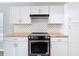 Updated kitchen with white cabinetry, stainless steel appliances, and modern backsplash at 36144 Markree Castle Ave, Dade City, FL 33525