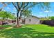 A spacious backyard features a well-manicured lawn, mature trees, and a cozy outdoor dining area at 3914 W Cleveland St, Tampa, FL 33609