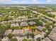 Overhead view of townhomes, showcasing the proximity to nearby roads and community layout with an exact location marker at 4105 Bismarck Palm Dr, Tampa, FL 33610