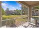 Screened patio showcasing serene views of the landscaped backyard and neighboring homes at 4105 Bismarck Palm Dr, Tampa, FL 33610