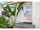 Close up of front entrance featuring a green front door, gray steps and a healthy green plant at 10716 Donbrese Ave, Tampa, FL 33615