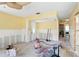 Renovation project: Open living space with yellow walls, tile floors, and equipment staged for completion at 1671 Cape Ann Ne Ave # 4, St Petersburg, FL 33702