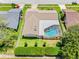Aerial view of home showing the screen-enclosed pool, well-manicured lawn, and mature trees at 2850 Allapattah Dr, Clearwater, FL 33761