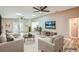 Bright living room with skylights, ceiling fans, and French doors to the backyard at 4018 Indianapolis Ne St, St Petersburg, FL 33703