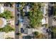 Overhead view of a neighborhood with tree coverage and showing the homes, roads and car parking arrangement at 110 Kenwood Ave, Clearwater, FL 33755