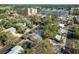 From an elevated angle, a view of a cozy neighborhood amidst greenery and the nearby construction at 110 Kenwood Ave, Clearwater, FL 33755
