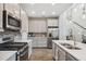 Modern kitchen features stainless steel appliances, stylish backsplash, ample cabinetry, and a functional island at 17537 Brighton Lake Rd, Land O Lakes, FL 34638