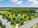This aerial shot captures the community dog park and green space with winding path, and picnic areas at 18172 Ramble On Way, Land O Lakes, FL 34638