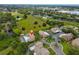 Aerial view of townhomes with a pond and greenery, illustrating the serene community setting at 1883 Clearbrooke Dr, Clearwater, FL 33760