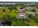 Aerial view of the townhome complex near a pond, highlighting its location within a green and peaceful area at 1883 Clearbrooke Dr, Clearwater, FL 33760