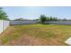 Spacious backyard with green grass, surrounded by a privacy fence, and play structure at 19032 Malinche Loop, Spring Hill, FL 34610