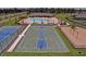 An aerial view of the basketball court, swimming pool, and other community amenities at 19032 Malinche Loop, Spring Hill, FL 34610