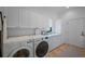 Efficient laundry room with modern washer and dryer, ample storage, and a sink at 1966 Freedom Dr, Clearwater, FL 33755