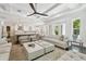 Spacious living area with high ceilings, fireplace, neutral color palette, and seamless flow to kitchen and dining at 2604 S Bryant Cir, Tampa, FL 33629