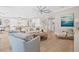 Bright, open-concept living room with hardwood floors, large sofa, and seamless flow to the kitchen at 3711 W Barcelona St, Tampa, FL 33629