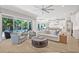 Bright, open-concept living room with hardwood floors, large sliding doors, and seamless flow to the kitchen at 3711 W Barcelona St, Tampa, FL 33629