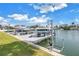 Water view showing multiple boat docks with lifts, providing easy access to the water for boating and recreation at 100 Windrush Blvd # 1, Indian Rocks Beach, FL 33785