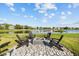 Backyard view of pond, firepit, and chairs at 10017 Smarty Jones Dr, Ruskin, FL 33573