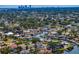 Stunning aerial view of waterfront homes nestled along canals, offering scenic water access and lush landscaping at 1739 1/2 Bayou Grande Ne Blvd, St Petersburg, FL 33703