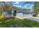 Beautifully landscaped home featuring blue exterior paint, complemented by a well-maintained lawn at 19246 Meadow Pine Dr, Tampa, FL 33647