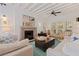 Comfortable living room with fireplace, beamed ceiling, hardwood floors, and cozy seating area at 341 14Th Ave Ne, St Petersburg, FL 33701