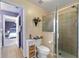 Bathroom featuring a toilet, vanity, and glass door shower at 4022 Valrico Grove Dr, Valrico, FL 33594