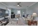 Neutral living room with a ceiling fan offers space to both lounge and dine comfortably at 8358 Candlewood Rd, Seminole, FL 33777