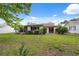 Spacious backyard featuring a patio, screen porch, lush lawn and serene outdoor living space at 8600 Village Mill Row, Hudson, FL 34667