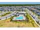 Aerial shot of neighborhood pool and amenity center at 18219 Ramble On Way, Land O Lakes, FL 34638
