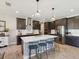 Gourmet kitchen with a large island, stainless steel appliances, and dark cabinetry at 18219 Ramble On Way, Land O Lakes, FL 34638