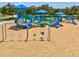 Community playground featuring swings, slides, and climbing structures, offering a fun and safe play area at 18219 Ramble On Way, Land O Lakes, FL 34638