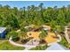 Aerial view of the community playground surrounded by lush trees and inviting walking paths at 18219 Ramble On Way, Land O Lakes, FL 34638