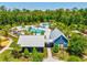 An attractive aerial view of the community Swim Club and pool area, set amidst a backdrop of green trees at 18219 Ramble On Way, Land O Lakes, FL 34638