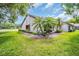 Home's backyard featuring two mature palm trees and beautiful green grass at 2506 Laurelwood Dr # 4C, Clearwater, FL 33763